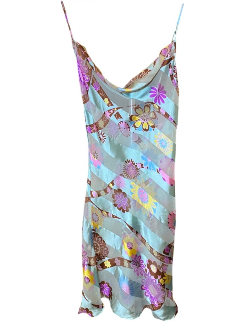 VTG Nina Beri Silk Blend Floral Slip Dress • Y2K Cowl Neck Burnout Stripe S NWOT